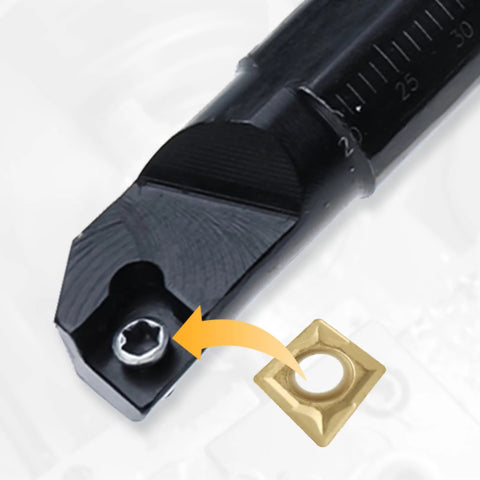 NORJIN lathe boring bar with gold carbide insert, close-up view.