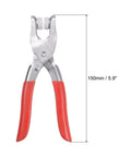 Universal Handheld Metal Snap Button Plier Kit For DIY Fabric Sewing Projects Pearl Snap Fasteners Tool Grab N Go Easy Install Ergonomic Non Slip Grip Lightweight Red shown front view with dimensions