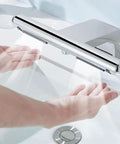 Eoweiot Automatic Hand Dryer with Sensor Faucet operating in a washroom setting with hands under the induction jet air.