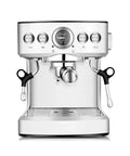 No Sweat Full Auto Bean To Cup Coffee Maker With 19 Bar High Pressure Brewing, stainless steel build and two coffee spouts.