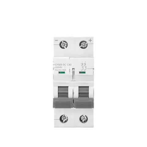 Heavy Duty Dc Mcb 1P 2P Miniature Circuit Breaker 500V Rating with two toggle switches and flame retardant housing.