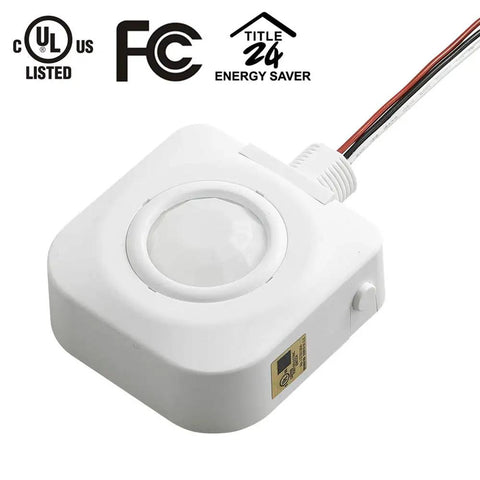 Ceiling Mounted Occupancy Motion Sensor Switch, 360 Degree Passive Infrared Detection, Automatic High Bay Light Control, Adjustable Timers, 120 To 277 Volt Ac Ul Certified Smooth Operator No Sweat Automation, white plastic, compact design.