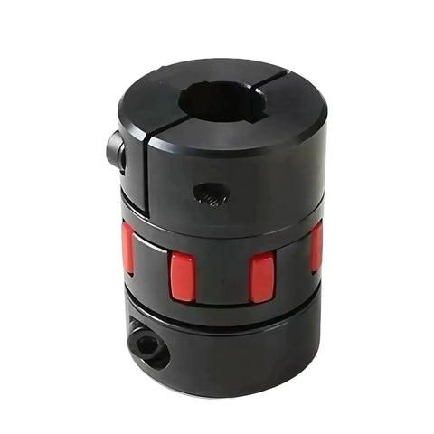 Flexible Elastic Coupling For CNC Motors And Ballscrews 12 To 22 Mm Clamp Type Heavy Duty Pro Grade Plum Steel Aluminum Stainless Options For Smooth Torque Transfer And Vibration Damping, black clamp coupling with red insert