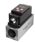 Front view of Workhorse Turbine Flow Meter With 4-20mA Output And Temperature Sensor, OLED Display, Stainless Steel Industrial Flow Meter For Water And Liquids, DN15, RS485 Modbus Ready with visible connector port.