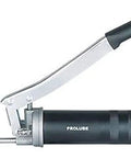 Heavy Duty Lever Grease Gun For Auto And Industrial Jobs With 10000 PSI, 14 Ounce Capacity, Variable Stroke, 6 Inch Steel Extension And Coupler Delivers Up To 1 Gram Per Stroke showing side view with handle and extension