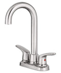 Colony Pro Two-Handle Bar Faucet In Stainless Steel With Gooseneck Brass Spout, shown from front angle