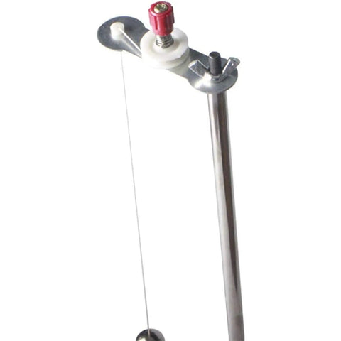 Top view of Single Pendulum Lab Gear With Adjustable Swing Length For Physics Class Hands On Vibration Study And Gravity Acceleration Experiments In A Dry Ventilated Lab Setup, showing red adjustment knob and metal rod.