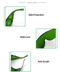 Top Shelf Anti Fog Safety Glasses With Kickass Green Lenses And Prescription Friendly Design showing side protection, wide lens, and anti-scratch features.