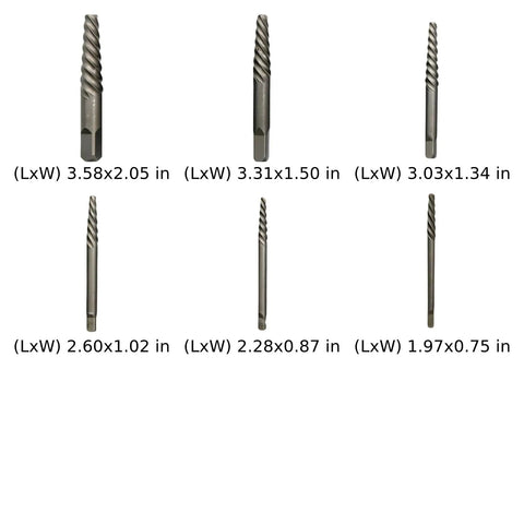 Get Your Broken Bolt And Stubborn Screw Repair Done Fast! 6-piece hardened steel spiral extractors, 1.97-3.58 in, for stripped bolts