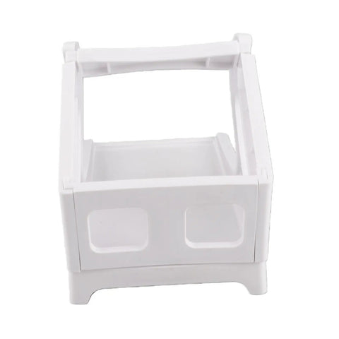 Front view of white label organizer for shipping labels folding labels and roll stickers with built-in storage