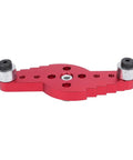 Premium Aluminum Self Centering Dowel Jig Kit Featuring Stainless Guiding Rings showing red aluminum locator frame with guiding holes.