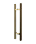 Grab These Super Tough Eighteen Inch Heavy Duty Push Pull Door Handles Made From Commercial Grade Stainless Steel Featuring Solid Standoffs And A Killer PVD Polished Gold Finish Ideal For Barn Doors Glass Doors And More With Chamfered Edges. 18-inch gold stainless steel pull handles pair