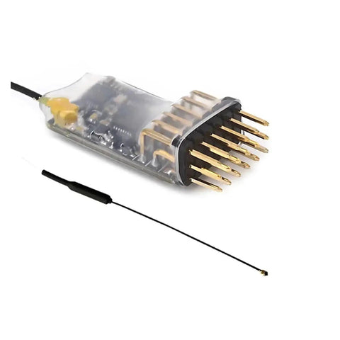 5 Channel PWM Receiver For ELRS 2.4G With Copper Antenna, highlighting plug-n-play connectors and antenna.