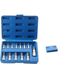 Blue 13 Piece Torx Screwdriver Bit Set For 1/4 Inch 3/8 Inch And 1/2 Inch Hex Socket Driver Tools Featuring Durable Carbon Steel Construction From T8 To T60 Sizes For Your Home Repair Jobs And Professional Mechanics Kit Needs Today. blue torx bit set in case
