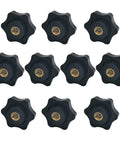 Plastic Hex Head Knobs With Brass Thread Inserts M6 By 32 Through Hole Knurled Grip, 10 Pack, top view