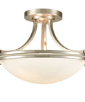Dope Brushed Nickel Three Light Semi Flush Mount Ceiling Light With White Glass Bowl Shade Modern Hallway Fixture