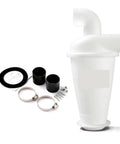 High Efficiency Vacuum Cyclone Dust Separator for DIY Workshops with fittings and seals, white plastic material, kit components shown.
