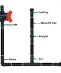 PE Pipe Joint Tee Straight Elbow Plug Greenhouse Irrigation Fittings Set For Micro Spray Hose Connectors 16mm 20mm 25mm Tee Elbow Bulk 50 Pieces DIY Garden Watering Kit, 20mm PE pipe, shut-off and end plug