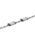 Beefy Linear Rail Guide With Four Point Contact Design For CNC, 3D Printer And Engraving Machines And Automation Equipment, Premium Bearing Steel Slider For Ultra High Rigidity And Smooth Motion, 100mm Travel, shown with two carriages