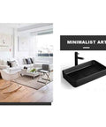 Top Notch Rectangular Ceramic Vessel Sink Above Counter Basins Smooth Black Finish built tough, showcased in modern living space.