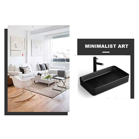 Top Notch Rectangular Ceramic Vessel Sink Above Counter Basins Smooth Black Finish built tough, showcased in modern living space.