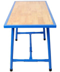 Heavy Duty Foldable Workbench Featuring Tough As Nails Steel Frame And Premium Wood Top, No Sweat Assembly For Garage Or Home Shop, 660 Lb Load Capacity, Blue, top view with hardwood surface.