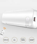 2000W Electric Space Heater Packed With PTC Ceramic Core And Smart Remote Timer For Bathrooms Or Bedrooms, showing remote control and display.