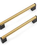 Brushed Brass Square Cabinet Handles Set With Stainless Steel Drawer Pulls For Kitchen, Bath And Bedroom Furnishings, 7-1/2 Inch Hole Spacing 192mm, 10 Pack, shown in close-up on white background.