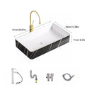 USZWBY Vessel Sinks Nordic Black Above Counter Basin Small Size Wash Ceramic Single Balcony Art Bathroom Bowl Sink with faucet and accessories.