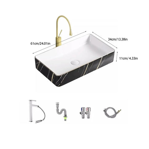 USZWBY Vessel Sinks Nordic Black Above Counter Basin Small Size Wash Ceramic Single Balcony Art Bathroom Bowl Sink with faucet and accessories.