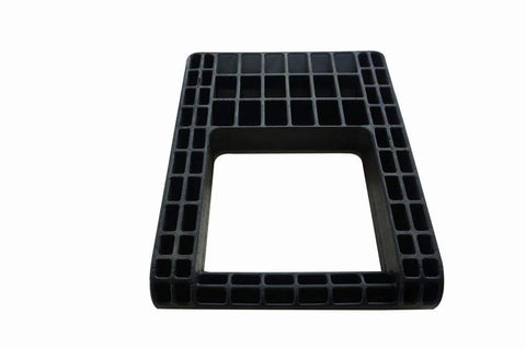 Heavy Duty Pallet Jack Stop For Damage Prevention And Easy Pallet Securing Keeps Pallets From Sliding In Transit, black rubber pad.