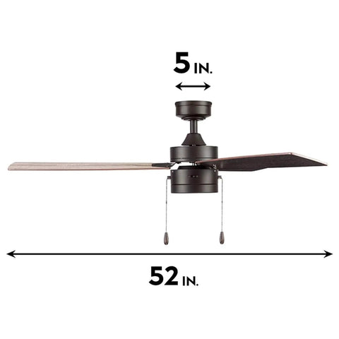 Side view of Madrona 52 Inch Bronze Ceiling Fan With A Smooth Quiet Reversible Motor And Lit LED Light Kit, two blade finishes visible.