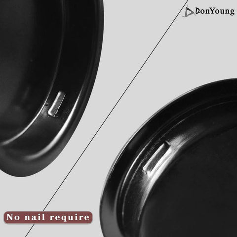 Close-up of Black Closet Door Finger Pull One And Three Quarter Inch Hole Opening 4 Pack Easy Snap In Circular Sliding Door Pull No Nails Needed For Pocket Doors Bi Parting Cabinets And Sliding Barn Door Systems