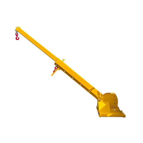 Adjustable Telescopic Forklift Boom Arm Mobile Crane Jib Lifter Hook Heavy Duty Steel Construction with hook and stable base support.