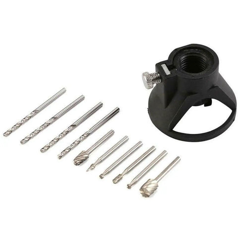 Router Drill Bits Kit With Cutting Guide Locator And Rotary File Milling Set For Dremel Rotary Tools 11 Pieces displayed