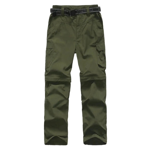 Kids Convertible Hiking Pants For Boys Quick Dry Zip Off Legs With Multi Pocket Design Gusseted Comfort Elastic Waistband Army Green