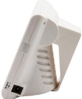 Side view of GSM200 Desktop Indoor Air Quality Monitor With CO2 Humidity And Temperature, showcasing the support stand and vent design.