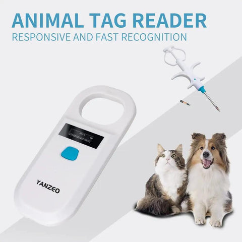 AR180 Pet Microchip Reader For Dogs And Cats, Reads 15-Digit ISO 11784/11785 FDX-B Chips, shown with cat and dog