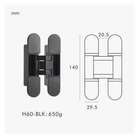 Hidden Door Hinges Adjustable Concealed Butt Hinge No Drama Invisible Cabinet Door Hardware One Piece Durable Steel