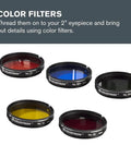 Set of five color filters from All In One 2 Inch Eyepiece And Filter Kit With 12 Piece Telescope Accessory Set E Lux Eyepiece