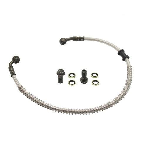 Heavy Duty Stainless Braided Hydraulic Brake Hose Line 550mm 21.6 Inches With M10 Banjo Bolts Two Angles 28 Degree And 90 Degree For Pit Quad Dirt Bike ATV Go Kart Off Road