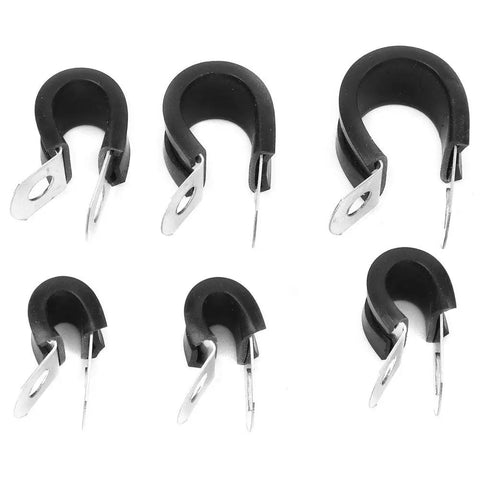 Rugged Stainless Steel Cable Clamp Kit With Rubber Sleeves 52 Piece Black Wire Management Set For Automotive Industrial And Home Use