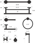 Dimensions of Dope Matte Black Bathroom Accessories Set 24 Inch Double Towel Bar Wall Mounted SUS304 Stainless Steel Hardware