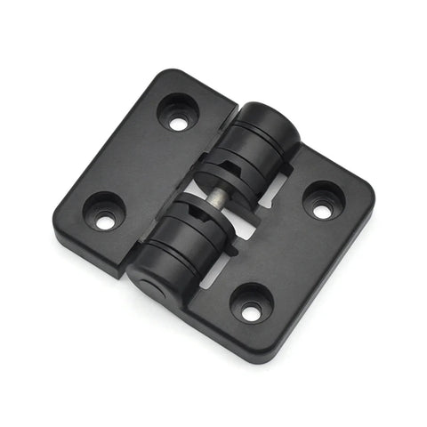 Black XK551 resin positioning hinge with knuckle joint and four mounting holes