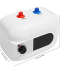 Compact Under Sink Mini Water Heater Delivers No Sweat Instant Hot Water For Kitchen Bathroom And RV 1.6 Gallon 1500W Electric Tank with control knobs.