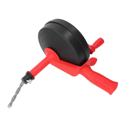 Heavy Duty Hand Crank Drain Auger Snake 10 Meter Pipe Cleaner for plumbing with red ABS handle and steel coil.