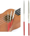61 Piece Guitar Repair Tool Kit with grinding files and acoustic guitar, ideal for quick tuneups and maintenance.