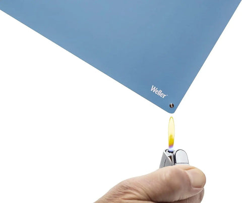 Testing heat resistance of ESD Soldering Mat Blue 600mm By 900mm Pro Grade Large Work Surface With Two 10mm Press Stud Connectors