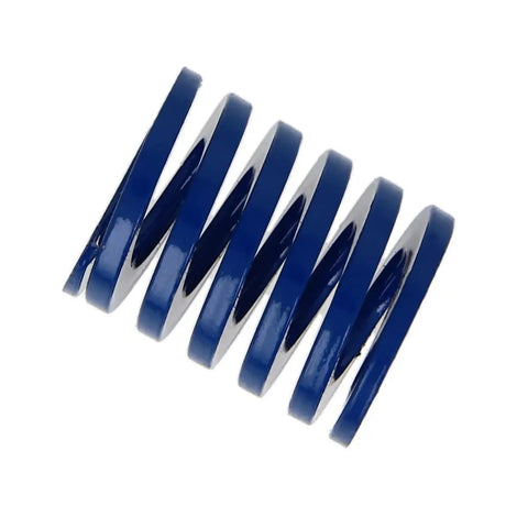 Two Pack Blue Light Load Die Springs For 3D Printers, 20 Mm Outer Diameter, 10 Mm Inner Diameter, 25 Mm Long, Closed Design High Precision, Compact And Durable Springs Ideal For Light Load Extrusion And Printer Mechanisms. Blue closed die spring close-up