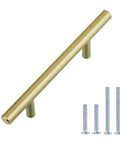 Euro Bar Cabinet Pulls for Kitchen Drawers in Golden Champagne Finish, Sleek Five and One Half Inch Length, Three Inch Hole Center